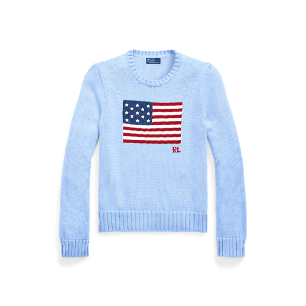 Polo Ralph Lauren Light Blue Iconic American Flag Cotton Knit Sweater Size XL - Picture 2 of 12